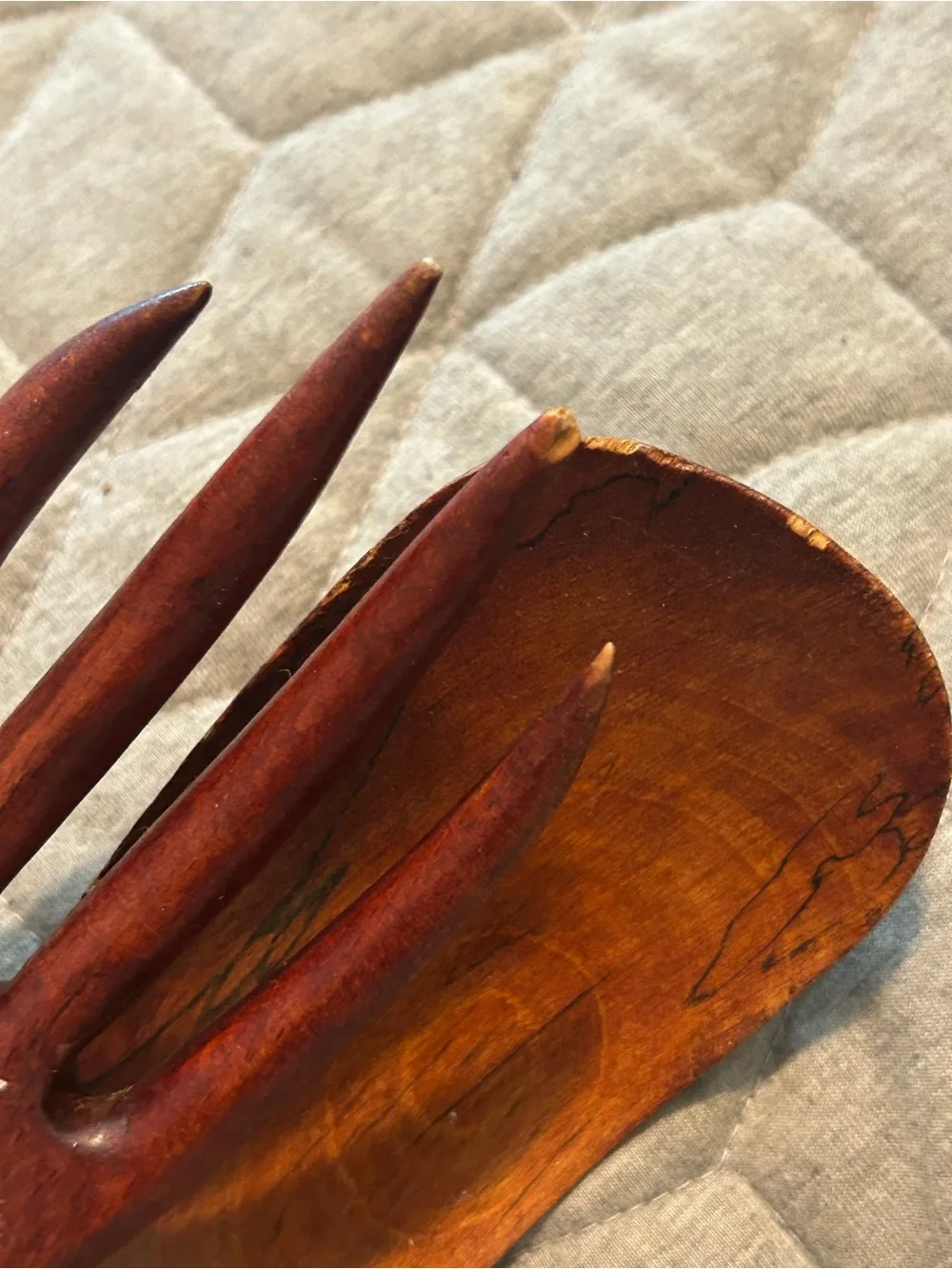 Hand-Carved Wooden Salad Serving Spoon and Fork - Brown
